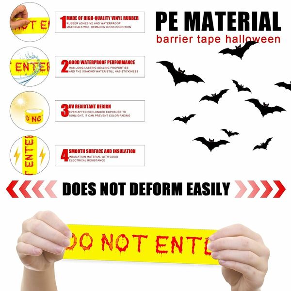 2Pcs Halloween Decorations Caution Tape, Do Not Enter Yellow Scary Caution Tape Roll 4.8CM x 25M