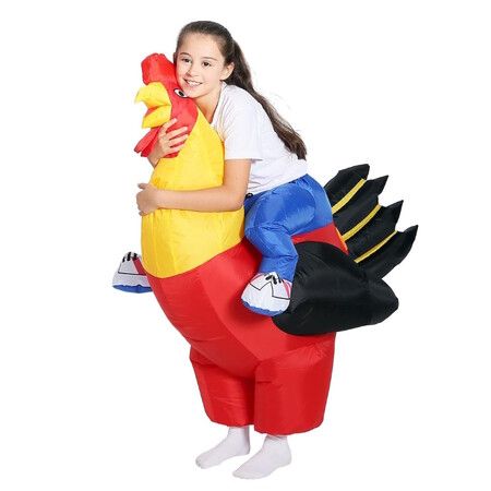 90-130cm Inflatable Christmas Rooster Halloween Costume Blow Up Suit  Battery Power Cosplay Costume Christmas Party Kid size