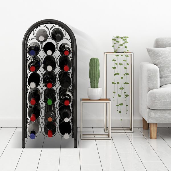 Freestanding Wine Rack Floor Bottle Storage Holder Black Metal Modern Vertical Corner Stand Up Shelf Display for Home Cellar Bar