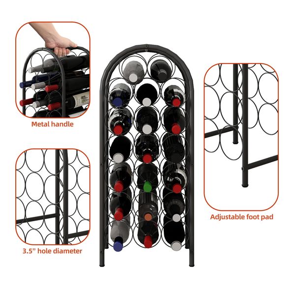 Freestanding Wine Rack Floor Bottle Storage Holder Black Metal Modern Vertical Corner Stand Up Shelf Display for Home Cellar Bar