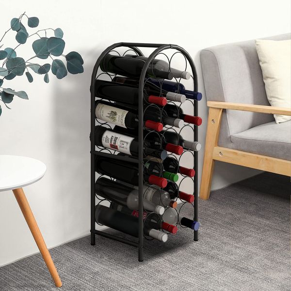 Freestanding Wine Rack Floor Bottle Storage Holder Black Metal Modern Vertical Corner Stand Up Shelf Display for Home Cellar Bar