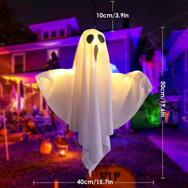 Pack of 1 Orange Light-Up Ghost Fabric Decoration Bendable Spooky Hanging for Halloween Parties and Houses