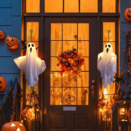 Pack of 1 White Light-Up Ghost Fabric Decoration Bendable Spooky Hanging for Halloween Parties and Houses