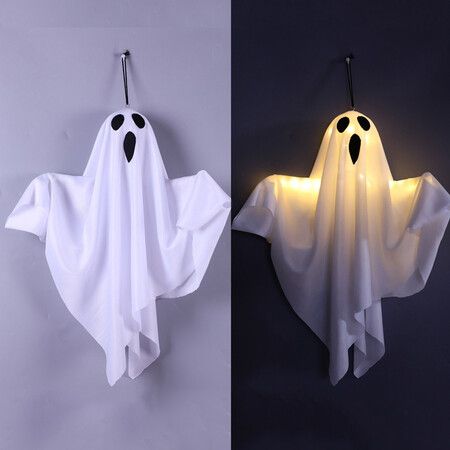 Pack of 1 White Light-Up Ghost Fabric Decoration Bendable Spooky Hanging for Halloween Parties and Houses