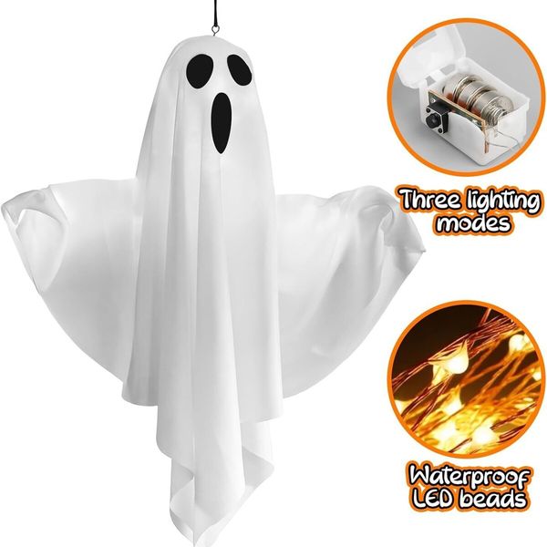 Pack of 1 White Light-Up Ghost Fabric Decoration Bendable Spooky Hanging for Halloween Parties and Houses