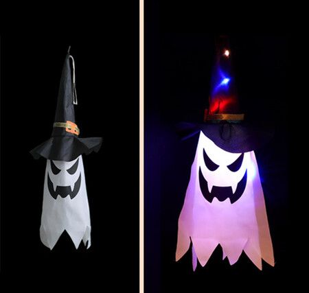 1 Pack Colorful Light Halloween LED Light Ghost Witch Hat Horror Atmosphere Decor for Haunted House Creative Halloween