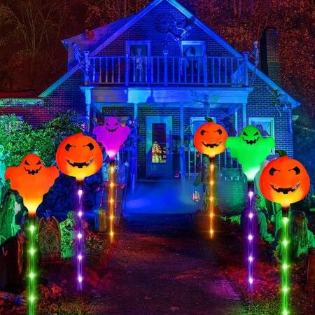 Ghost Light Garden Lights 6 in 1 Halloween String Solar Halloween Decorative LED Outdoor Waterproof Ghost Stake Lights for Pathway Yard Garden Decoration