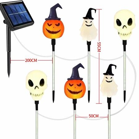 Ghost Light Garden Lights  6 in 1 Halloween String Solar Halloween Decorative LED Outdoor Waterproof Ghost Stake Lights for Pathway Yard Garden Decoration