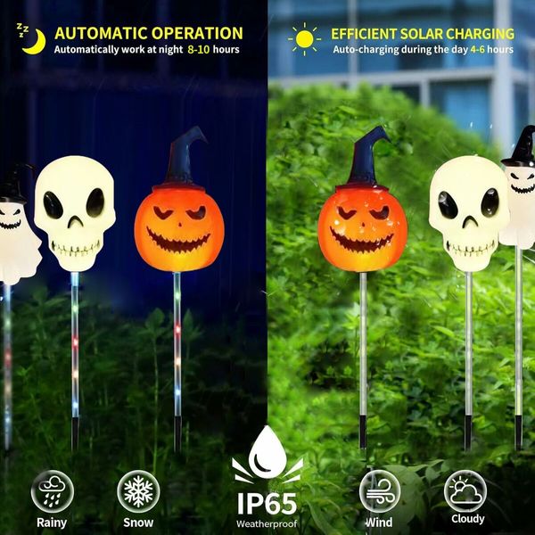 Ghost Light Garden Lights  6 in 1 Halloween String Solar Halloween Decorative LED Outdoor Waterproof Ghost Stake Lights for Pathway Yard Garden Decoration