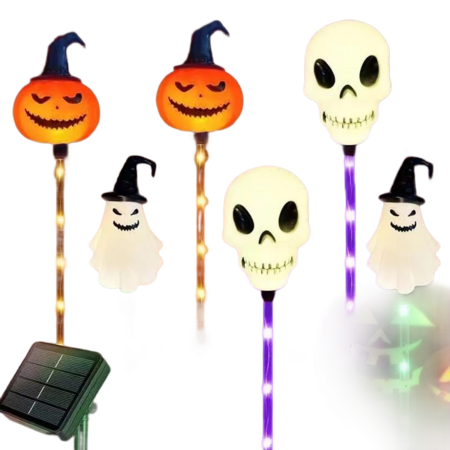 Ghost Light Garden Lights  6 in 1 Halloween String Solar Halloween Decorative LED Outdoor Waterproof Ghost Stake Lights for Pathway Yard Garden Decoration