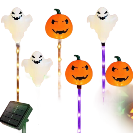 Ghost PUMPKIN  Solar Light  Lights 6 in 1 Halloween String Solar Halloween DecorationLED Outdoor Waterproof   Lights for Pathway Yard Garden Decoration