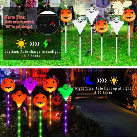 Ghost PUMPKIN  Solar Light  Lights 6 in 1 Halloween String Solar Halloween DecorationLED Outdoor Waterproof   Lights for Pathway Yard Garden Decoration