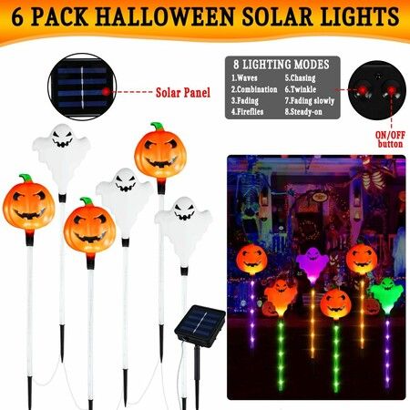 Ghost PUMPKIN  Solar Light  Lights 6 in 1 Halloween String Solar Halloween DecorationLED Outdoor Waterproof   Lights for Pathway Yard Garden Decoration