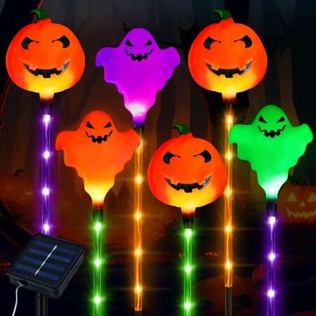 Ghost PUMPKIN  Solar Light  Lights 6 in 1 Halloween String Solar Halloween DecorationLED Outdoor Waterproof   Lights for Pathway Yard Garden Decoration