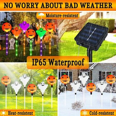 Ghost PUMPKIN  Solar Light  Lights 6 in 1 Halloween String Solar Halloween DecorationLED Outdoor Waterproof   Lights for Pathway Yard Garden Decoration