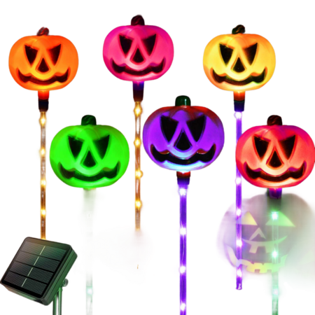 PUMPKIN  Solar Light Garden Lights 6 in 1 Halloween String Solar Halloween Decorative LED Outdoor Waterproof Ghost Stake Lights for Pathway Yard Garden Decoration