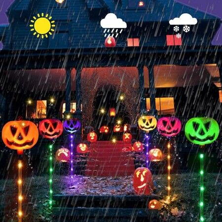 PUMPKIN  Solar Light Garden Lights 6 in 1 Halloween String Solar Halloween Decorative LED Outdoor Waterproof Ghost Stake Lights for Pathway Yard Garden Decoration