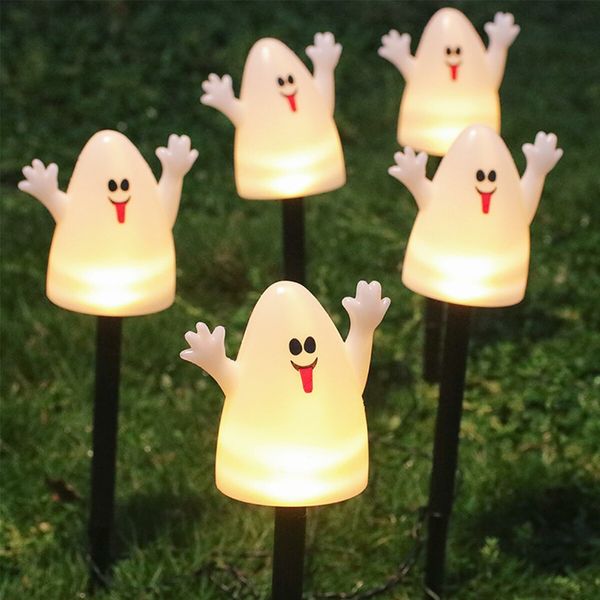 Ghost Light Solar Garden Lights 5 in 1 Halloween String Solar Halloween Decorative LED Outdoor Waterproof Ghost Stake Lights for Pathway Yard Garden Decoration