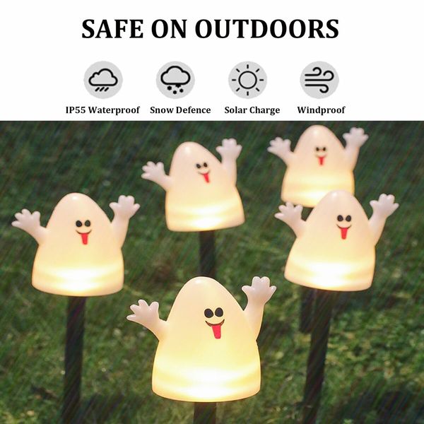 Ghost Light Solar Garden Lights 5 in 1 Halloween String Solar Halloween Decorative LED Outdoor Waterproof Ghost Stake Lights for Pathway Yard Garden Decoration