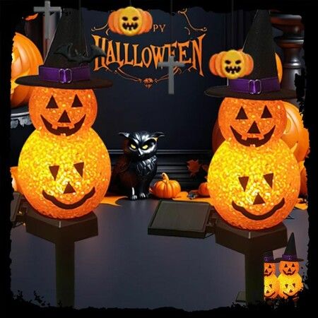 2Packs Halloween Decorations Solar Power Snowman Pumpkin Light  Outdoor Atmosphere Decoration Light Courtyard Warm Light