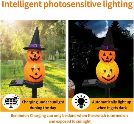 2Packs Halloween Decorations Solar Power Snowman Pumpkin Light  Outdoor Atmosphere Decoration Light Courtyard Warm Light