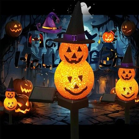 2Packs Halloween Decorations Solar Power Snowman Pumpkin Light  Outdoor Atmosphere Decoration Light Courtyard Warm Light