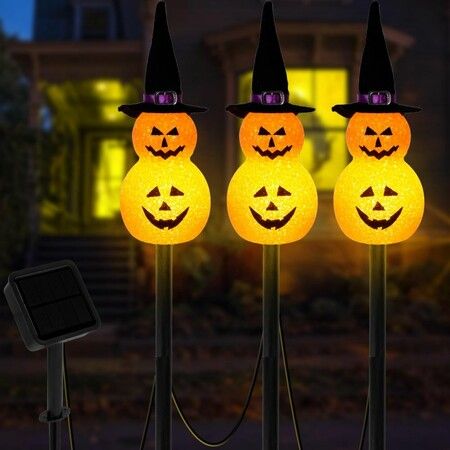 2Packs Halloween Decorations Solar Power Snowman Pumpkin Light  Outdoor Atmosphere Decoration Light Courtyard Warm Light