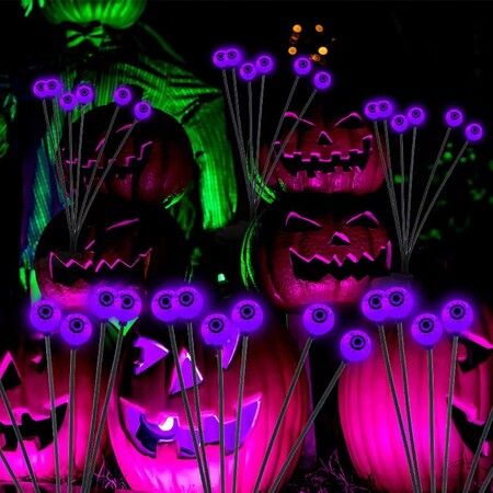 2Packs 8LEDs Halloween Decorations Solar Power Eyeball Lights Swaying Wind Waterproof Solar Halloween Outdoor Lights Garden Yard Haunting House COL.Green