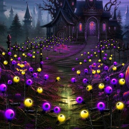 2Packs 8LEDs Halloween Decorations Solar Power Eyeball Lights Swaying Wind Waterproof Solar Halloween Outdoor Lights Garden Yard Haunting House COL.Green