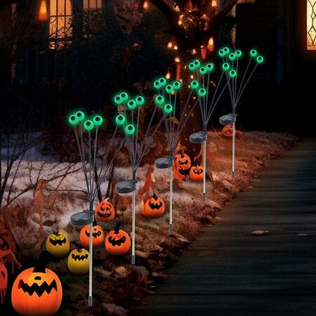 2Packs 8LEDs Halloween Decorations Solar Power Eyeball Lights Swaying Wind Waterproof Solar Halloween Outdoor Lights Garden Yard Haunting House COL.Green