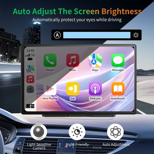 9 Inch Wireless Carplay Android Auto 4K Dash Cam 1080P Backup Camera IPS Touchscreen AirPlay Mirror Link GPS Bluetooth FM Transmitter