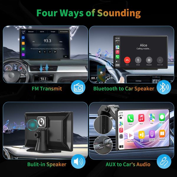 9 Inch Wireless Carplay Android Auto 4K Dash Cam 1080P Backup Camera IPS Touchscreen AirPlay Mirror Link GPS Bluetooth FM Transmitter