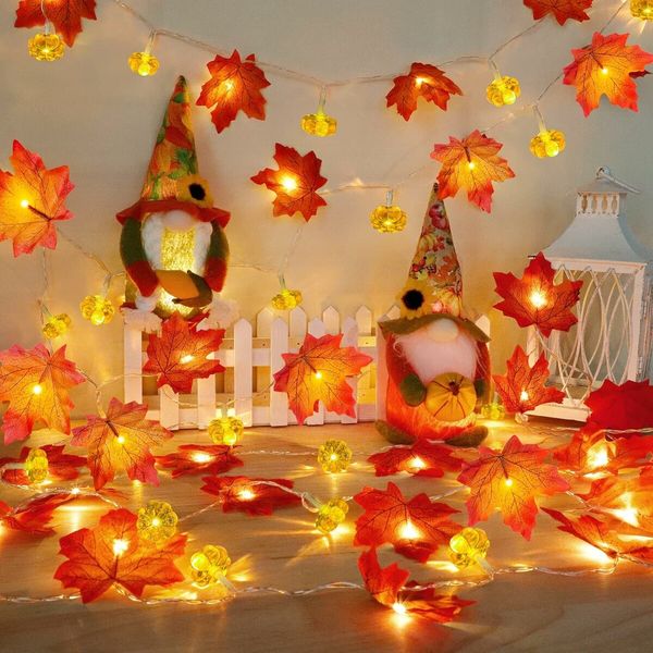 Fall Pumpkin Garland Lights, Fall Decorations Realistic Larger Maple Leafed String Light, 1Pcs