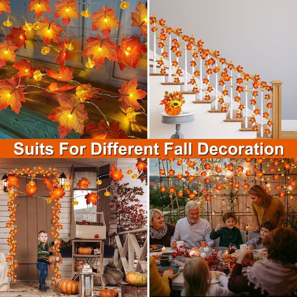 Fall Pumpkin Garland Lights, Fall Decorations Realistic Larger Maple Leafed String Light, 1Pcs