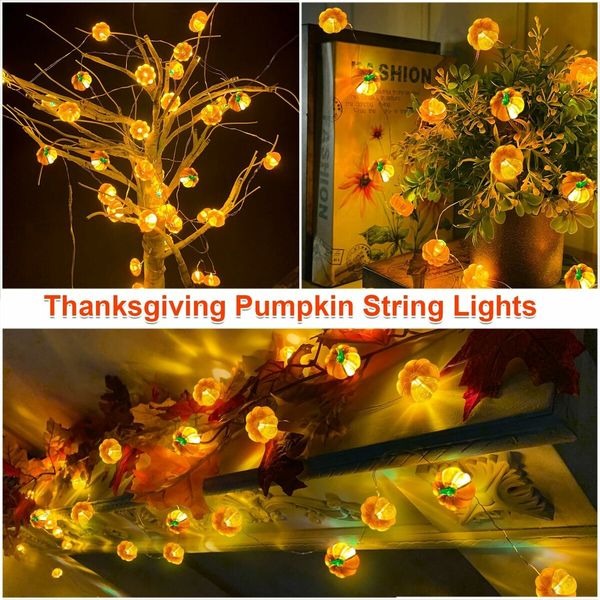 Fall Decorations for Home, 1 Pack 3D Fall Pumpkin Lights Total 3Meters 30LED Warm White Pumpkin String Light