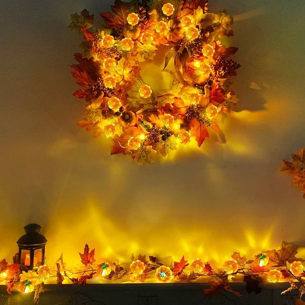 Fall Decorations for Home, 1 Pack 3D Fall Pumpkin Lights Total 3Meters 30LED Warm White Pumpkin String Light