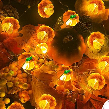 Fall Decorations for Home, 1 Pack 3D Fall Pumpkin Lights Total 3Meters 30LED Warm White Pumpkin String Light