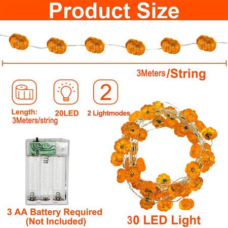 Fall Decorations for Home, 1 Pack 3D Fall Pumpkin Lights Total 3Meters 30LED Warm White Pumpkin String Light