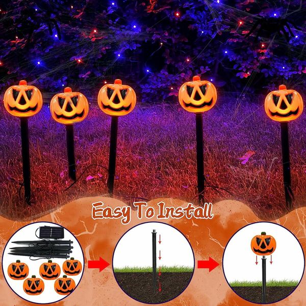 Halloween Solar Pumpkin Lights  Pathway Light Outdoor Light Up Pumpkins Stake Lights Halloween Decor for Yard Porch Lawn Pathway Garden