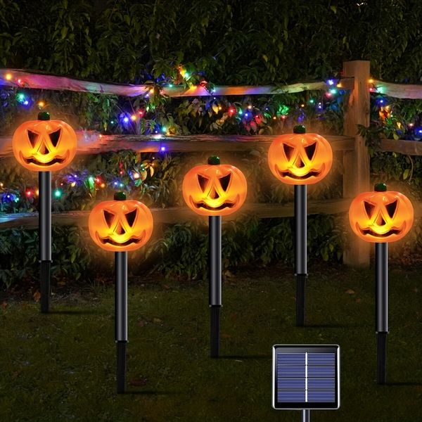 Halloween Solar Pumpkin Lights  Pathway Light Outdoor Light Up Pumpkins Stake Lights Halloween Decor for Yard Porch Lawn Pathway Garden