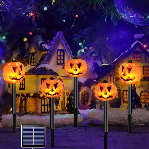 Halloween Solar Pumpkin Lights  Pathway Light Outdoor Light Up Pumpkins Stake Lights Halloween Decor for Yard Porch Lawn Pathway Garden