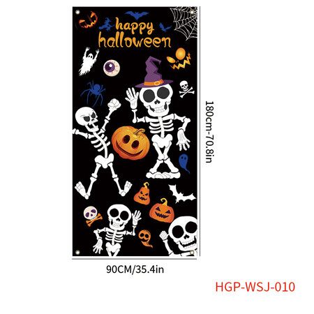 Halloween Skeleton Door Decoration Door Cover Backdrop Decoration Porch Sign for Front Door Indoor Outdoor Halloween Party Decorations