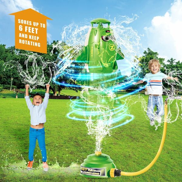 Water Rocket Launcher Sprinkler for Kids,Outdoor Water Toys,Summer Backyard Outside Game for Yard Lawn,Birthday for Toddlers Boys Girls,Age3+,Green