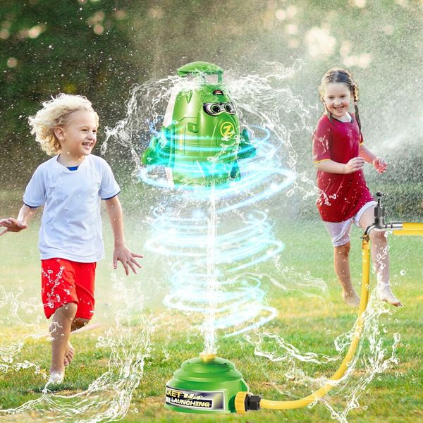 Water Rocket Launcher Sprinkler for Kids,Outdoor Water Toys,Summer Backyard Outside Game for Yard Lawn,Birthday for Toddlers Boys Girls,Age3+,Green