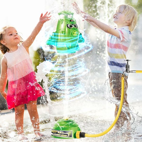 Water Rocket Launcher Sprinkler for Kids,Outdoor Water Toys,Summer Backyard Outside Game for Yard Lawn,Birthday for Toddlers Boys Girls,Age3+,Green