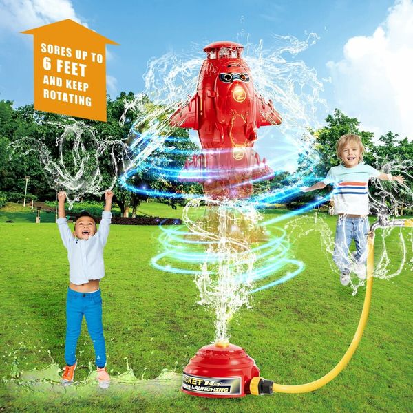 Water Rocket Launcher Sprinkler for Kids,Outdoor Water Toys,Summer Backyard Outside Game for Yard Lawn,Birthday for Toddlers Boys Girls,Age3+,Red