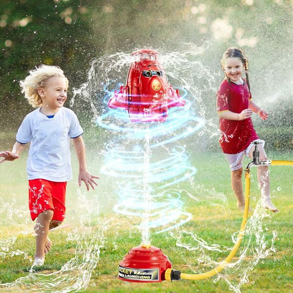 Water Rocket Launcher Sprinkler for Kids,Outdoor Water Toys,Summer Backyard Outside Game for Yard Lawn,Birthday for Toddlers Boys Girls,Age3+,Red