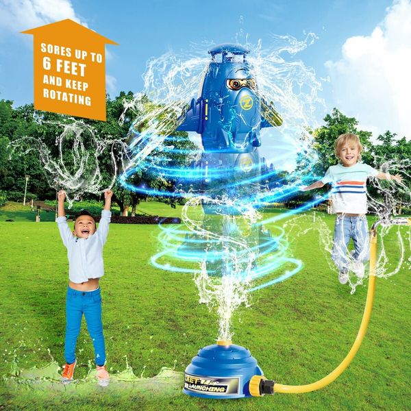 Water Rocket Launcher Sprinkler for Kids,Outdoor Water Toys for Ages 3+,Summer Backyard Outside Game,Birthday for Boys Girls,Blue