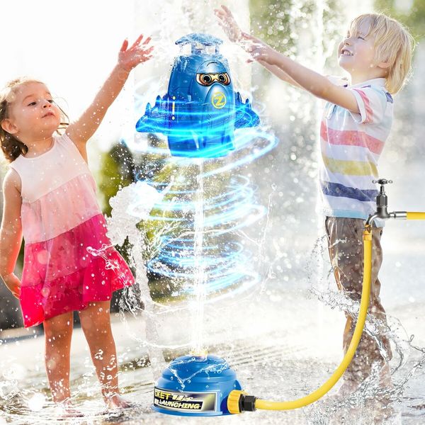 Water Rocket Launcher Sprinkler for Kids,Outdoor Water Toys for Ages 3+,Summer Backyard Outside Game,Birthday for Boys Girls,Blue