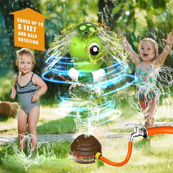 Sprinkler Rocket Launcher for Kids,Outdoor Water Toys for Boys Girls Age3+,Summer Outside Activity,Green Dino